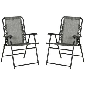 Outsunny Set of 2 Patio Folding Chairs, Outdoor Bungee Sling Chairs w/ Armrests, Portable Lawn Chairs for Camping, Garden, Pool, Beach, Backyard, Gray